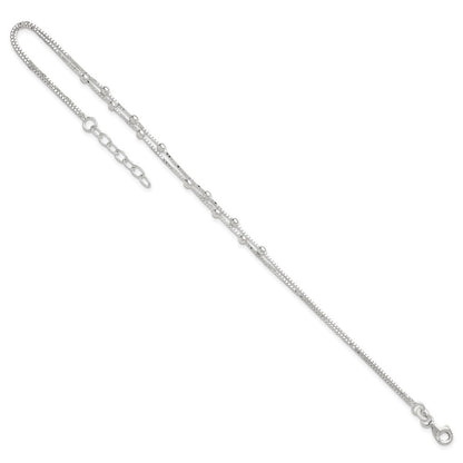 Sterlingsilber Poliert Gekugelt 2-strand 9 Zoll Plus 1 Verlängerung. Fußkettchen