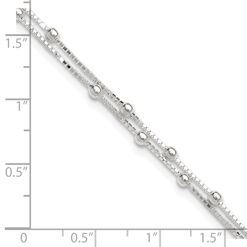 Sterlingsilber Poliert Gekugelt 2-strand 9 Zoll Plus 1 Verlängerung. Fußkettchen