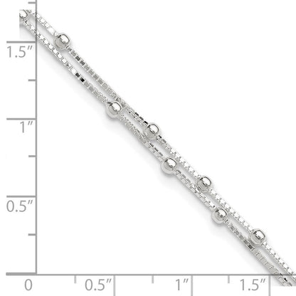 Sterlingsilber Poliert Gekugelt 2-strand 9 Zoll Plus 1 Verlängerung. Fußkettchen