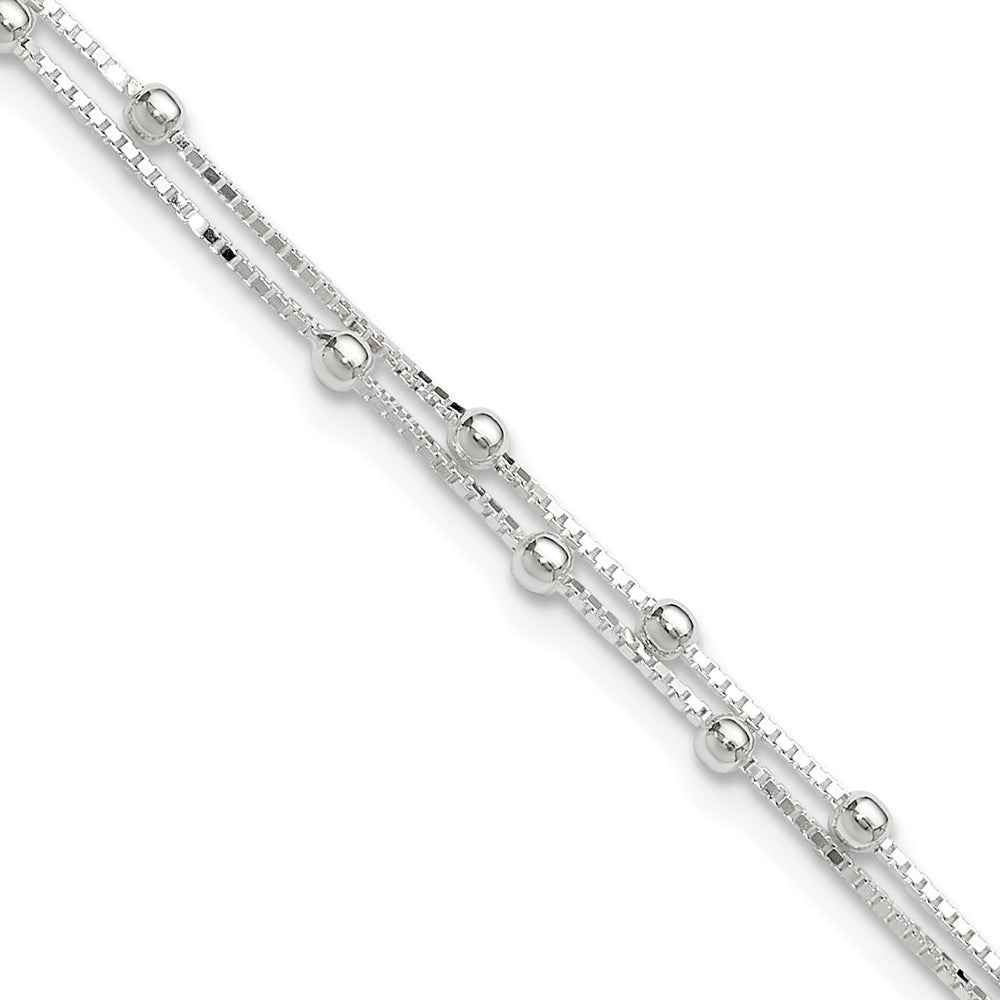Sterlingsilber Poliert Gekugelt 2-strand 9 Zoll Plus 1 Verlängerung. Fußkettchen