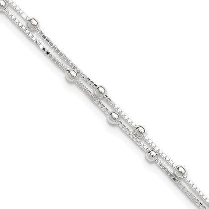 Sterlingsilber Poliert Gekugelt 2-strand 9 Zoll Plus 1 Verlängerung. Fußkettchen