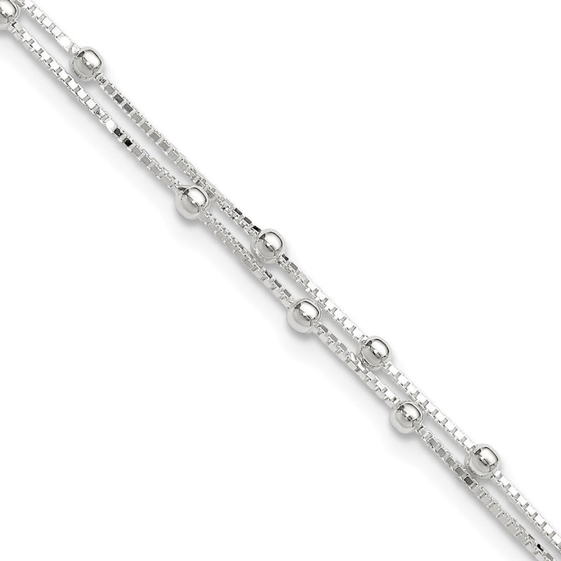 Sterlingsilber Poliert Gekugelt 2-strand 9 Zoll Plus 1 Verlängerung. Fußkettchen
