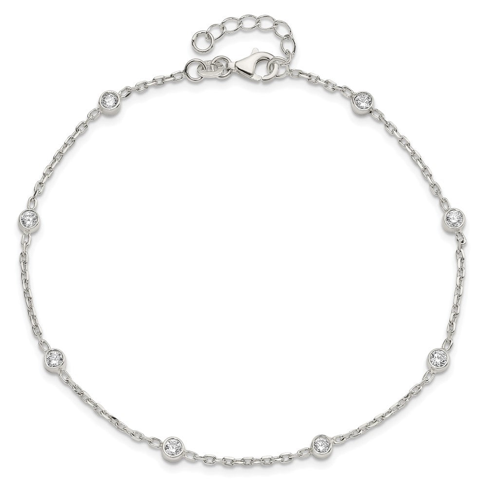 Sterlingsilber Poliert mit Zirkonia 9 Zoll Plus1 Verlängerung. Fußkettchen