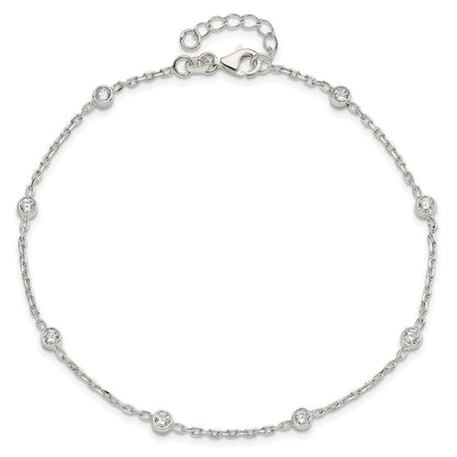 Sterlingsilber Poliert mit Zirkonia 9 Zoll Plus1 Verlängerung. Fußkettchen