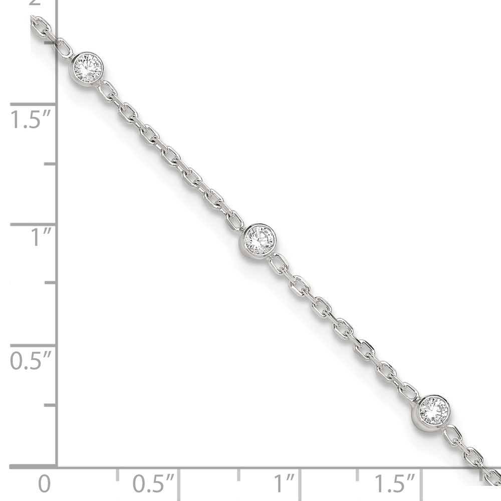 Sterlingsilber Poliert mit Zirkonia 9 Zoll Plus1 Verlängerung. Fußkettchen