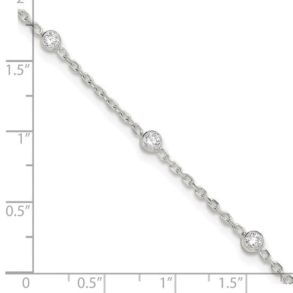 Sterlingsilber Poliert mit Zirkonia 9 Zoll Plus1 Verlängerung. Fußkettchen