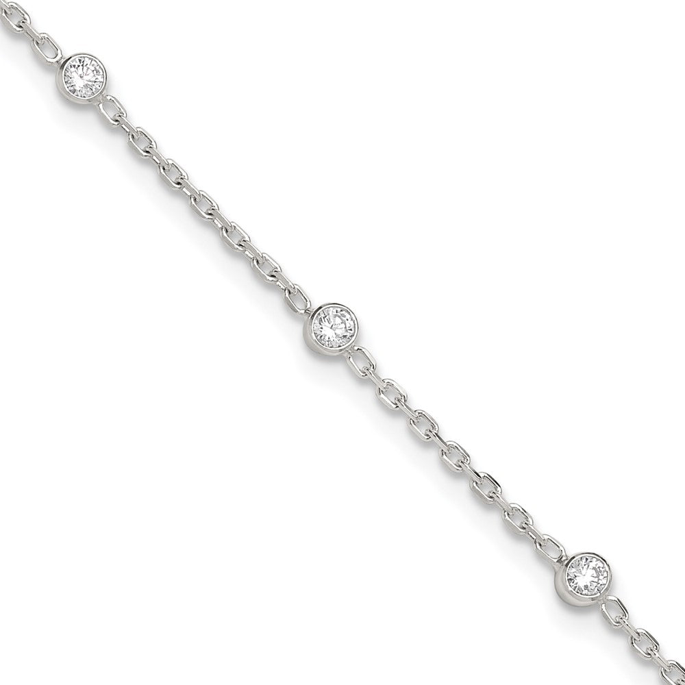 Sterlingsilber Poliert mit Zirkonia 9 Zoll Plus1 Verlängerung. Fußkettchen