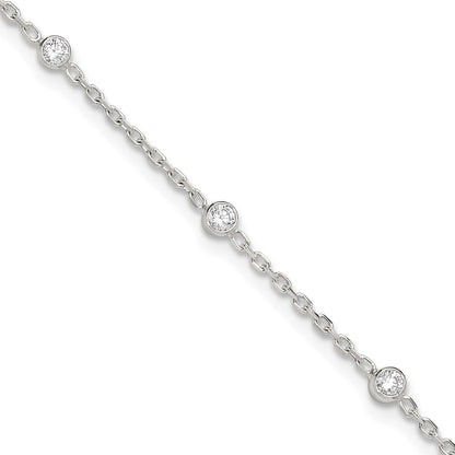 Sterlingsilber Poliert mit Zirkonia 9 Zoll Plus1 Verlängerung. Fußkettchen
