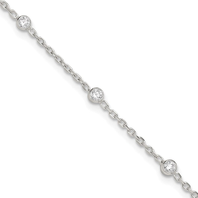 Sterlingsilber Poliert mit Zirkonia 9 Zoll Plus1 Verlängerung. Fußkettchen