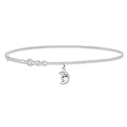 Sterlingsilber Mond 10 Zoll Plus 1 Verlängerung. Fußkettchen