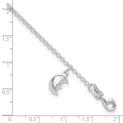 Sterlingsilber Mond 10 Zoll Plus 1 Verlängerung. Fußkettchen