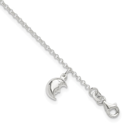 Sterlingsilber Mond 10 Zoll Plus 1 Verlängerung. Fußkettchen