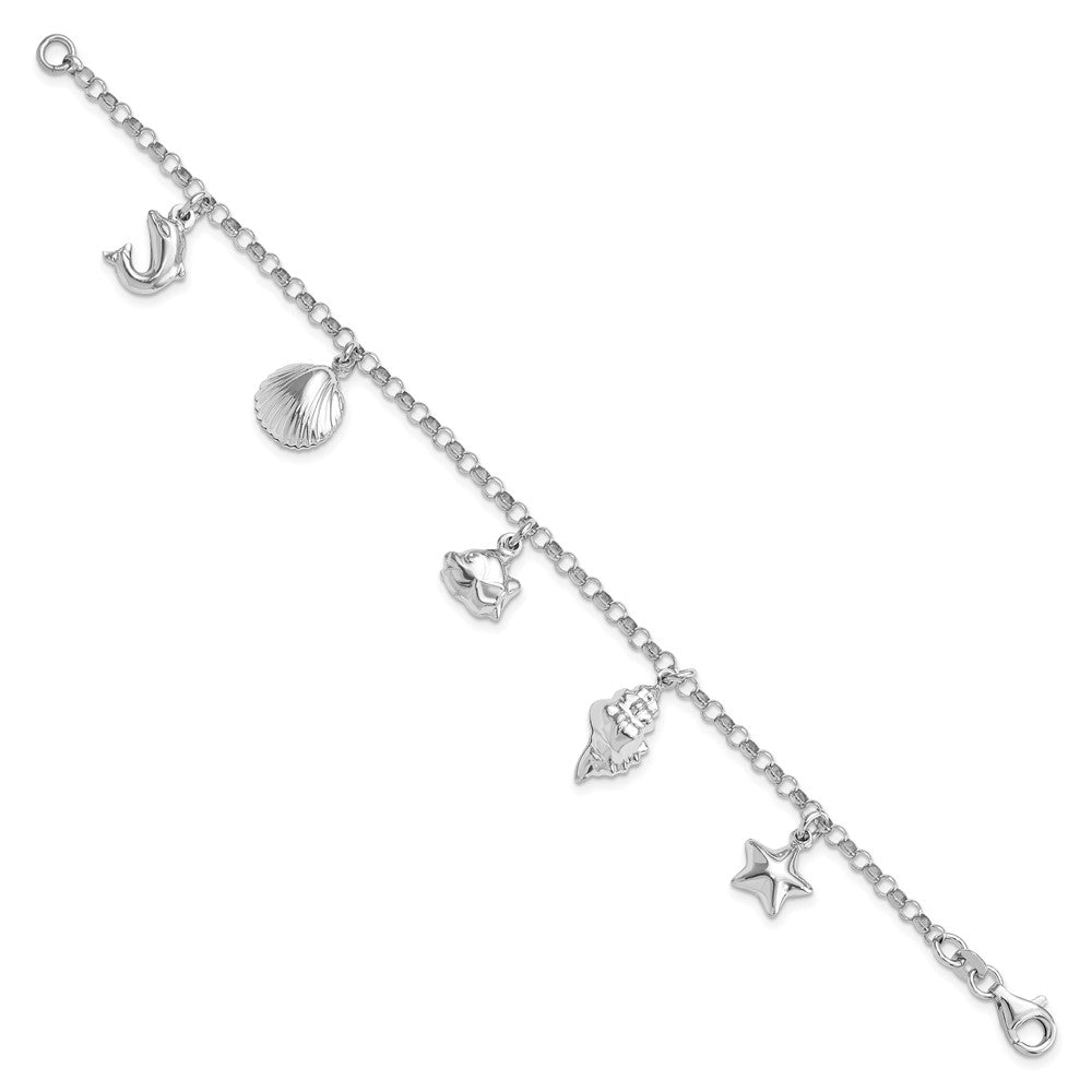 Sterlingsilber Rhodiniert Beach Theme 7 Zoll Charm Armband