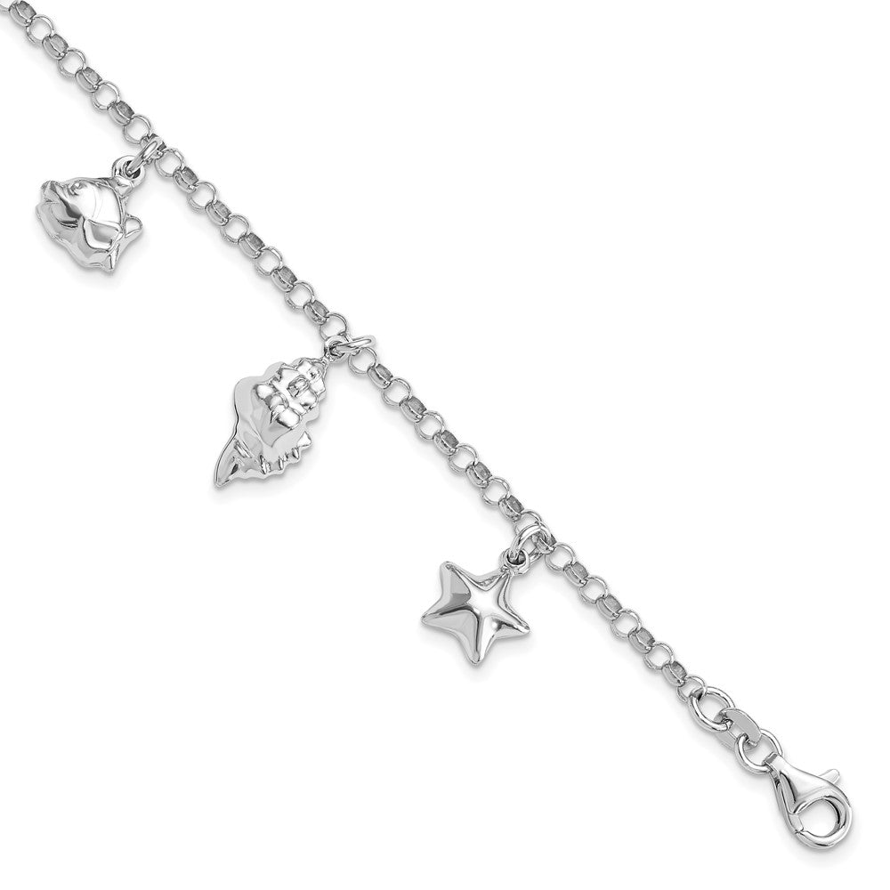 Sterlingsilber Rhodiniert Beach Theme 7 Zoll Charm Armband