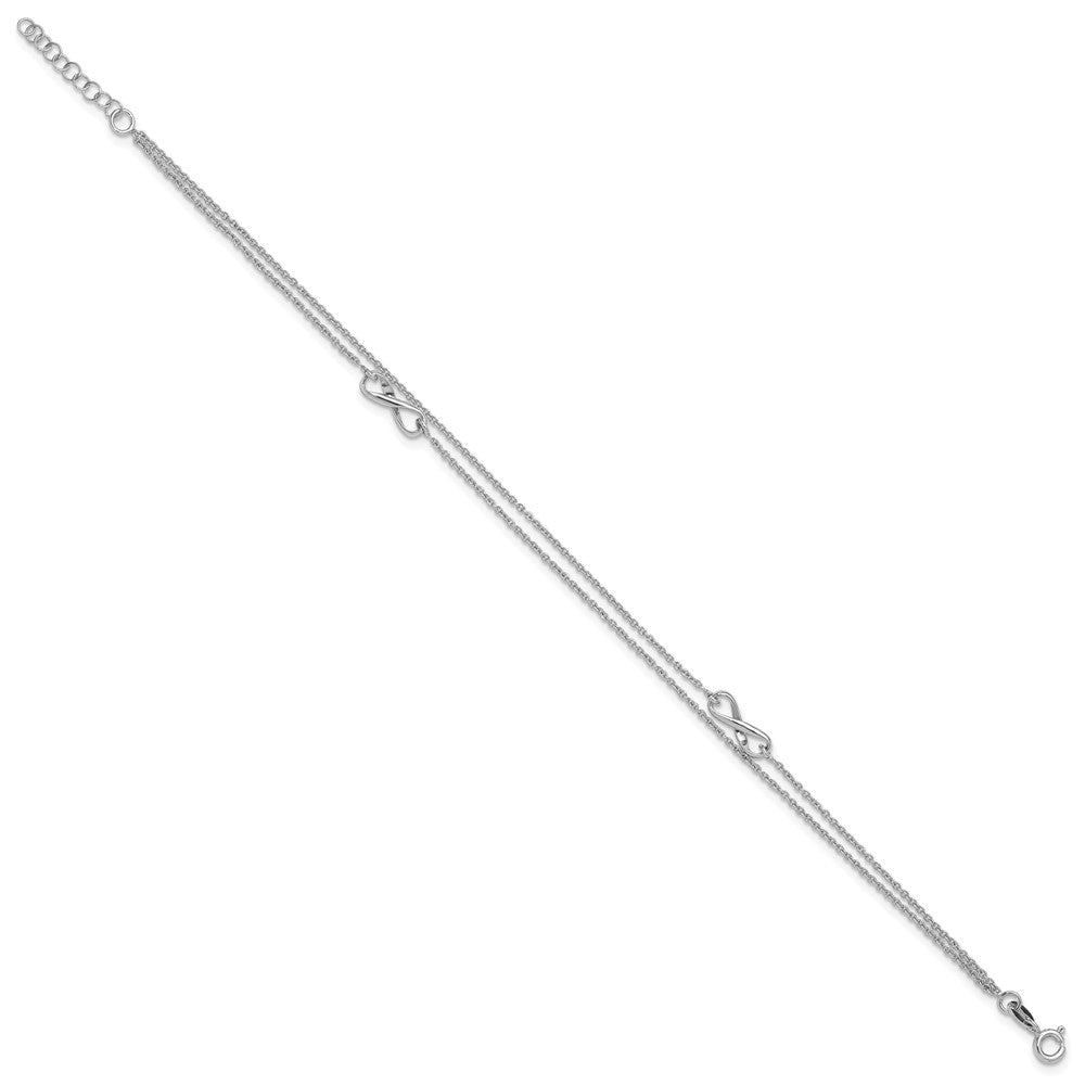 Sterlingsilber Rhodiniert 2-strand 9 Zoll Plus 1 Zoll Verlängerung. Unendlichkeit Fußkettchen