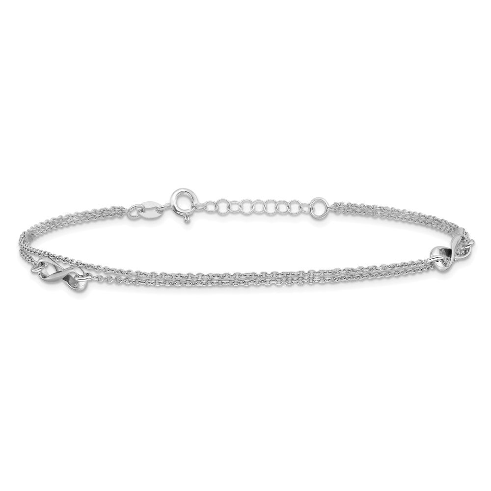 Sterlingsilber Rhodiniert 2-strand 9 Zoll Plus 1 Zoll Verlängerung. Unendlichkeit Fußkettchen