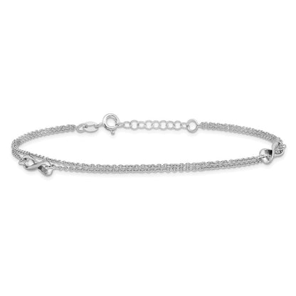 Sterlingsilber Rhodiniert 2-strand 9 Zoll Plus 1 Zoll Verlängerung. Unendlichkeit Fußkettchen