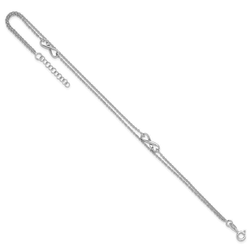 Sterlingsilber Rhodiniert 2-strand 9 Zoll Plus 1 Zoll Verlängerung. Unendlichkeit Fußkettchen