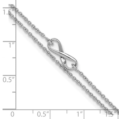 Sterlingsilber Rhodiniert 2-strand 9 Zoll Plus 1 Zoll Verlängerung. Unendlichkeit Fußkettchen