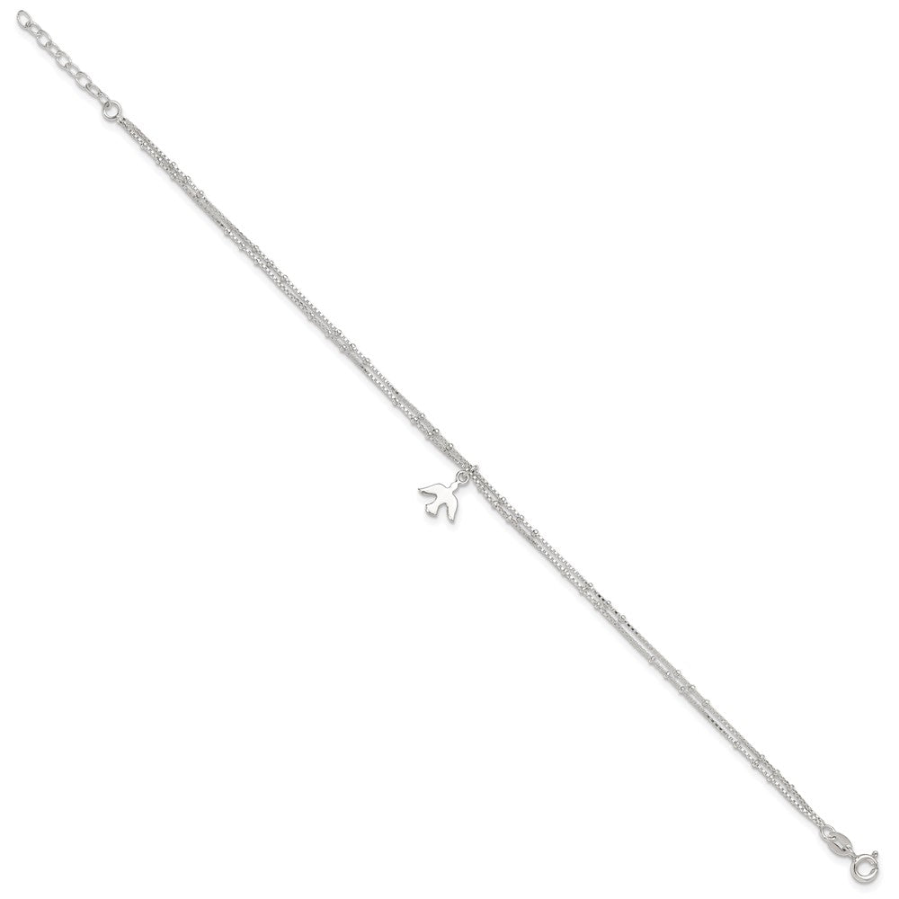 Sterlingsilber Poliert 2-strand Taube 9 Zoll Plus1in Verlängerung Fußkettchen