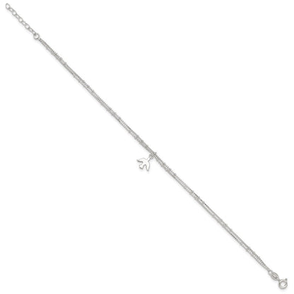 Sterlingsilber Poliert 2-strand Taube 9 Zoll Plus1in Verlängerung Fußkettchen