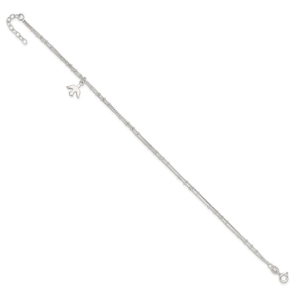 Sterlingsilber Poliert 2-strand Taube 9 Zoll Plus1in Verlängerung Fußkettchen