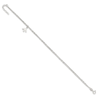 Sterlingsilber Poliert 2-strand Taube 9 Zoll Plus1in Verlängerung Fußkettchen