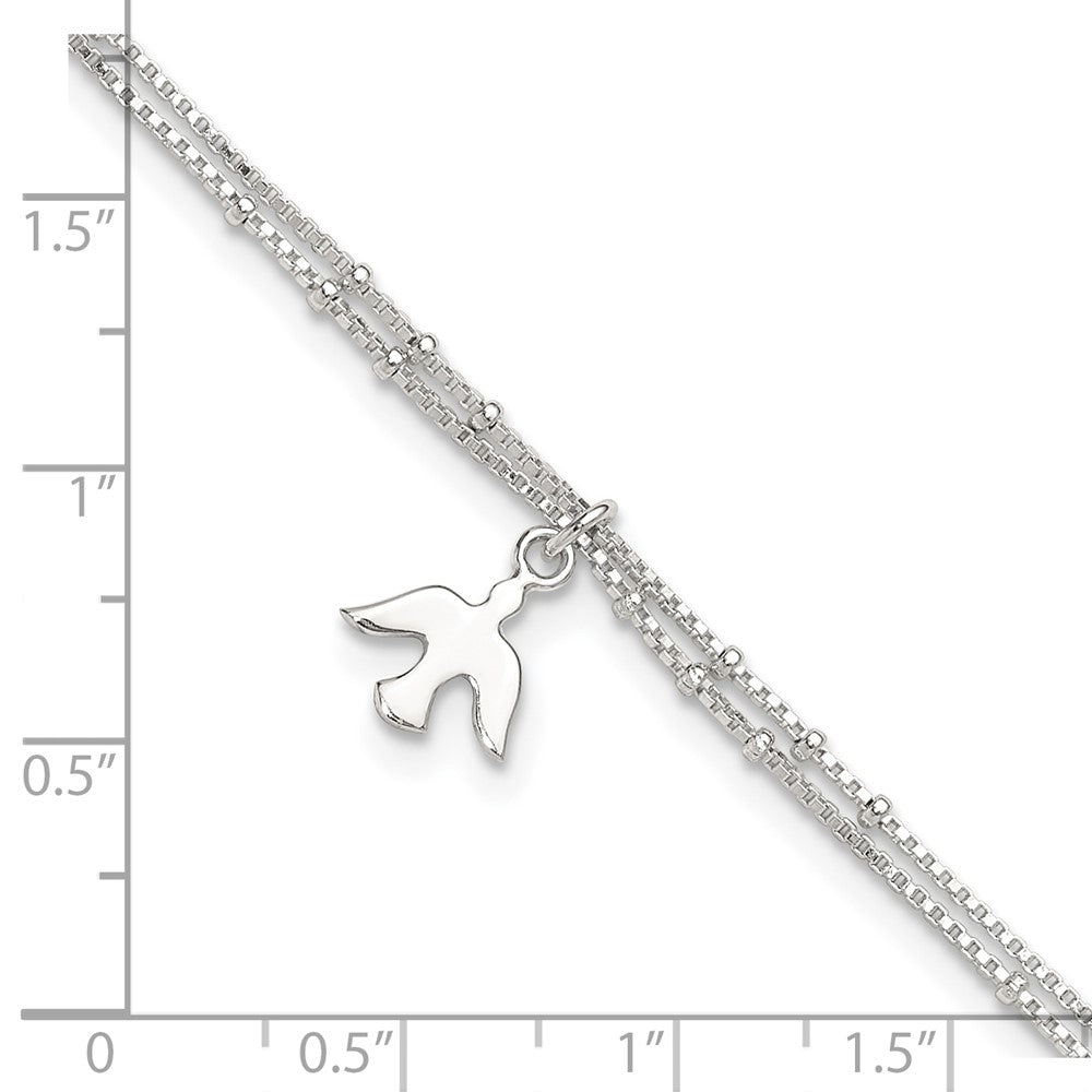 Sterlingsilber Poliert 2-strand Taube 9 Zoll Plus1in Verlängerung Fußkettchen