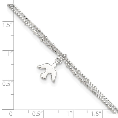 Sterlingsilber Poliert 2-strand Taube 9 Zoll Plus1in Verlängerung Fußkettchen