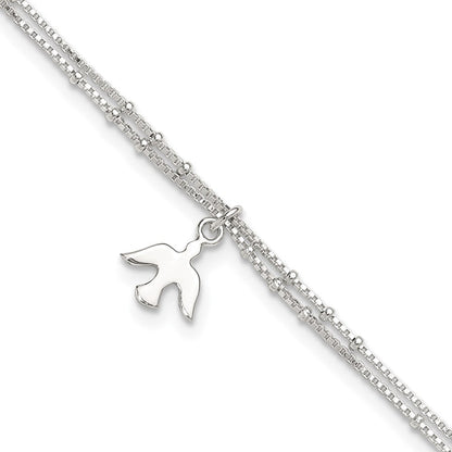 Sterlingsilber Poliert 2-strand Taube 9 Zoll Plus1in Verlängerung Fußkettchen