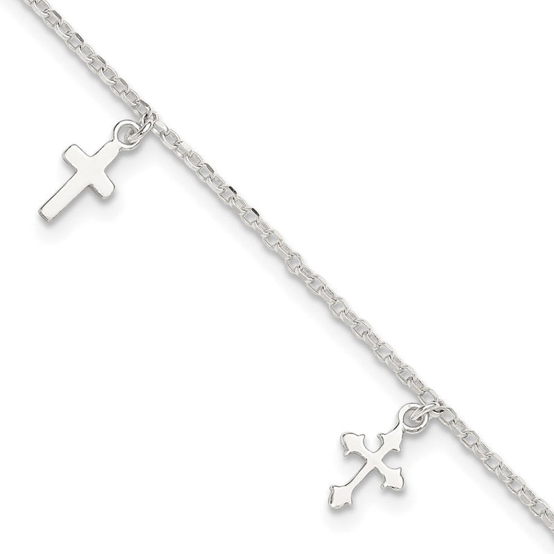 Sterlingsilber Poliert Kreuz Hängend 9 Zoll Plus 1 Zoll Verlängerung Fußkettchen