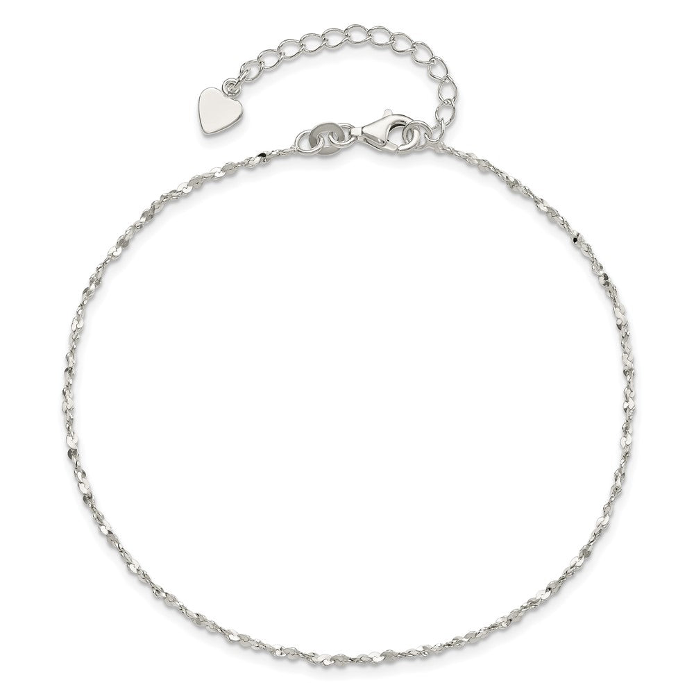 Sterlingsilber Gedreht Serpentine Herz 9 Zoll Plus 1.5 Verlängerung. Fußkettchen