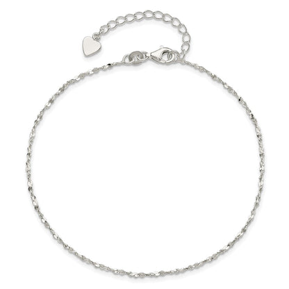 Sterlingsilber Gedreht Serpentine Herz 9 Zoll Plus 1.5 Verlängerung. Fußkettchen