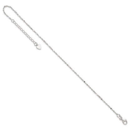 Sterlingsilber Gedreht Serpentine Herz 9 Zoll Plus 1.5 Verlängerung. Fußkettchen
