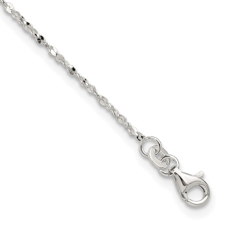 Sterlingsilber Gedreht Serpentine Herz 9 Zoll Plus 1.5 Verlängerung. Fußkettchen