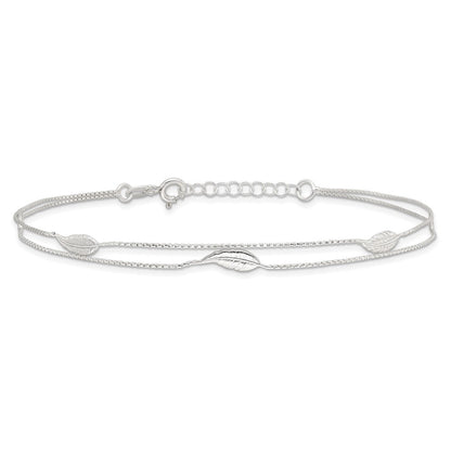 Sterlingsilber Poliert 2-strand Feder 9 Zoll Plus 1 Zoll Verlängerung Fußkettchen