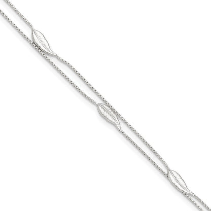 Sterlingsilber Poliert 2-strand Feder 9 Zoll Plus 1 Zoll Verlängerung Fußkettchen