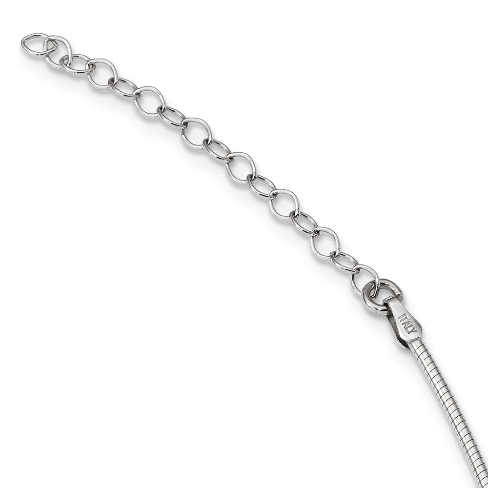 Sterlingsilber Rhodiniert Zirkonia mit 2 Zoll Verlängerung Rund Omega Halskette