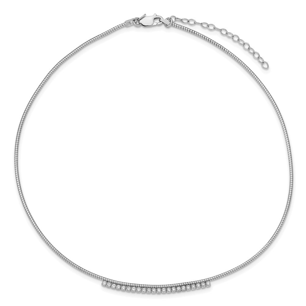 Sterlingsilber Rhodiniert Zirkonia mit 2 Zoll Verlängerung Rund Omega Halskette