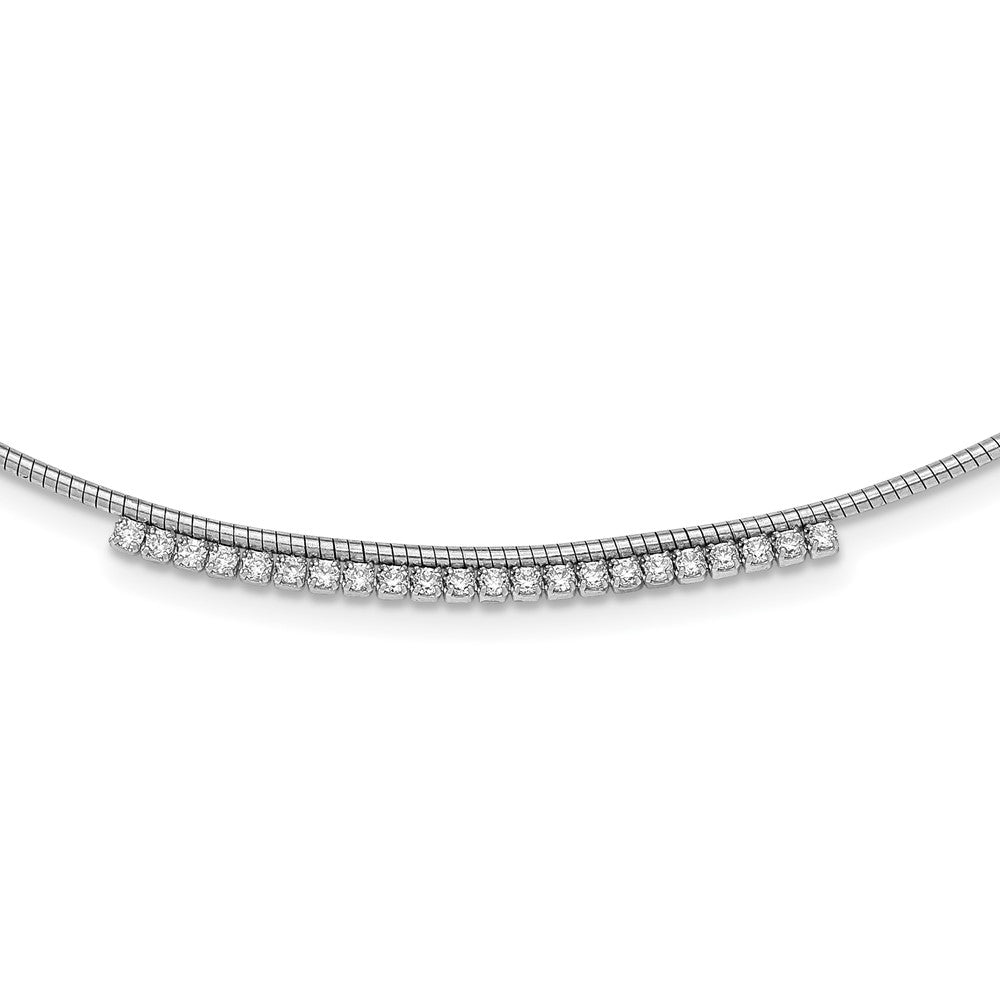 Sterlingsilber Rhodiniert Zirkonia mit 2 Zoll Verlängerung Rund Omega Halskette