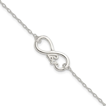 Sterlingsilber Poliert Unendlichkeit Zeichen mit Liebe 7.5 Zoll Armband