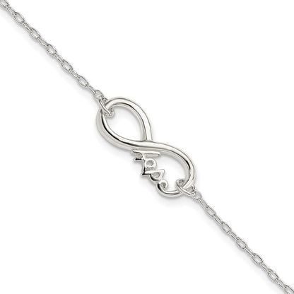 Sterlingsilber Poliert Unendlichkeit Zeichen mit Hoffnung 7.5 Zoll Armband