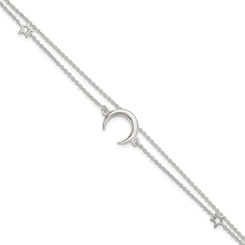7.5 Zoll Sterlingsilber Poliert Mond und Sterne 2-strand 7.5 Zoll Armband