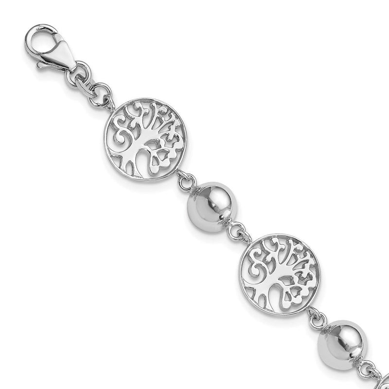 7 Zoll Sterlingsilber Rhodiniert Rund Baum und Kreis mit 1 Zoll Verlängerung. Armband
