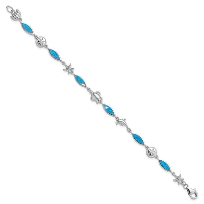 Sterlingsilber Rhodiniert Im Labor Erzeugt Opal Meer Leben 7 Zoll Armband