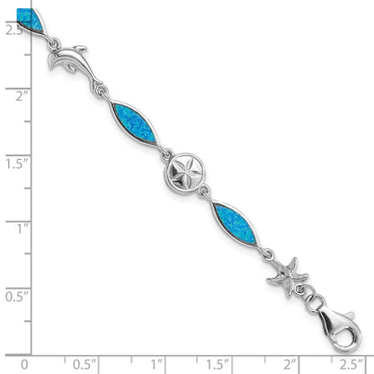 Sterlingsilber Rhodiniert Im Labor Erzeugt Opal Meer Leben 7 Zoll Armband