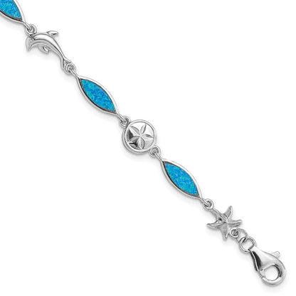 Sterlingsilber Rhodiniert Im Labor Erzeugt Opal Meer Leben 7 Zoll Armband