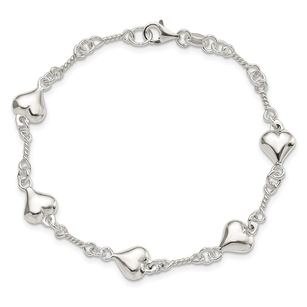 7.5 Zoll Sterlingsilber Poliert Herz 7.5 Zoll Armband