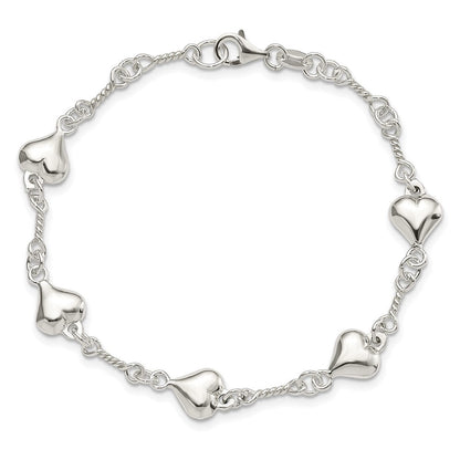 7.5 Zoll Sterlingsilber Poliert Herz 7.5 Zoll Armband