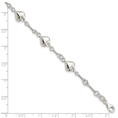 7.5 Zoll Sterlingsilber Poliert Herz 7.5 Zoll Armband